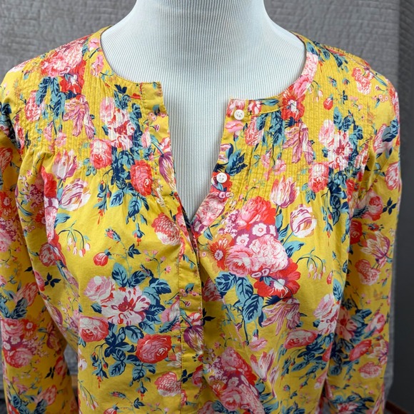 J.Crew Tops - J.Crew Liberty Fabric Floral Pintuck Blouse Yellow Pink Cotton Size 8